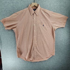 Vintage Ralph Lauren Shirt Mens Large Salmon Pink Tattersall Check Short Sleeve